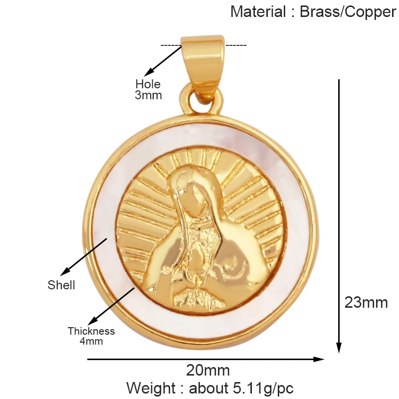 Holy Religious Style Jesus Virgin Mary Charms Pendant,Real 18K Gold Plated Zircon Shell Jewelry Necklace Accessories Supply S15