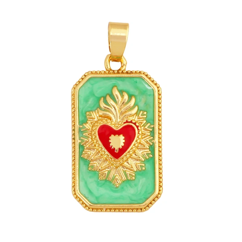 Geometry Enamel Tarot Cards Heart Flower Dolphin Charm Pendant,Real 18K Gold Plated Bracelets Necklaces Jewelry Supplies S11