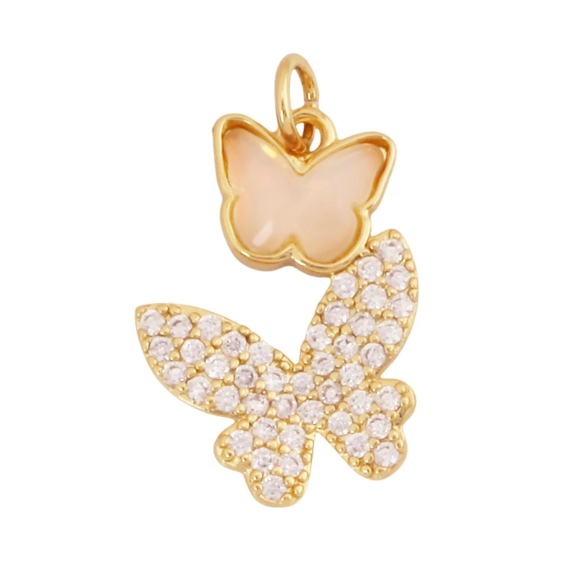 Trendy Crystal Glass Zircon  Butterfly Charm Pendant,Real 18K Gold Plated Necklace Bracelet DIY Craft Jewelry Making Supply S17