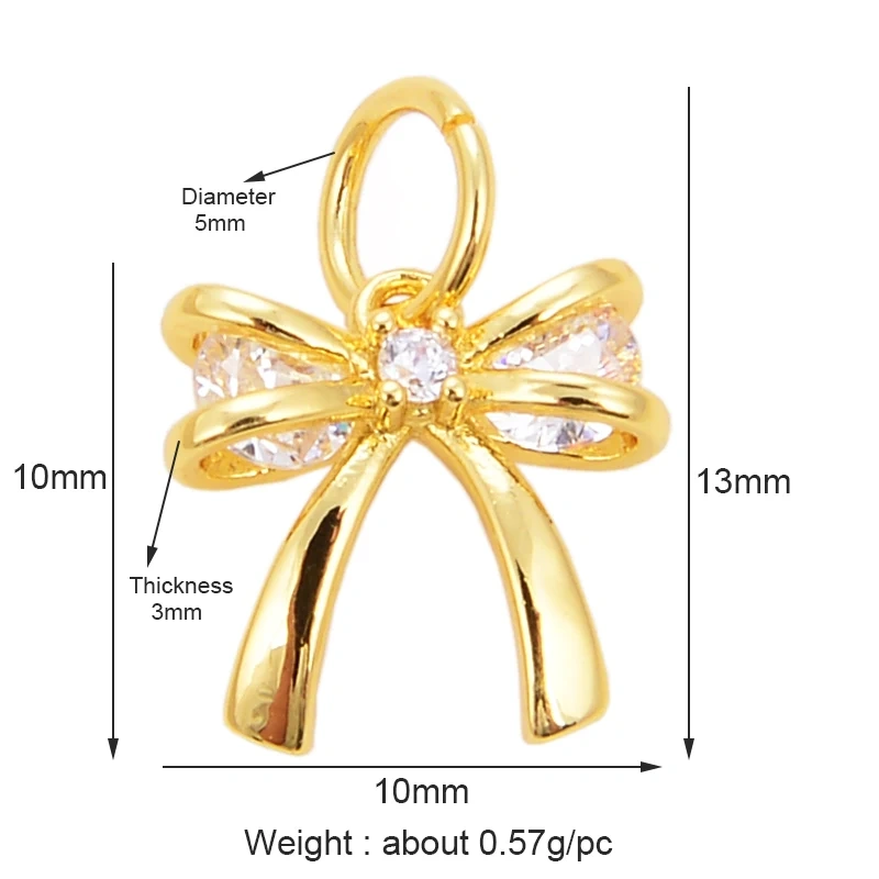 Fashion Bowknot Zircon Pearl Charm Pendant,18K Gold Plated Necklace Bracelet DIY Handmade Jewelry Making Accessories Supply K78