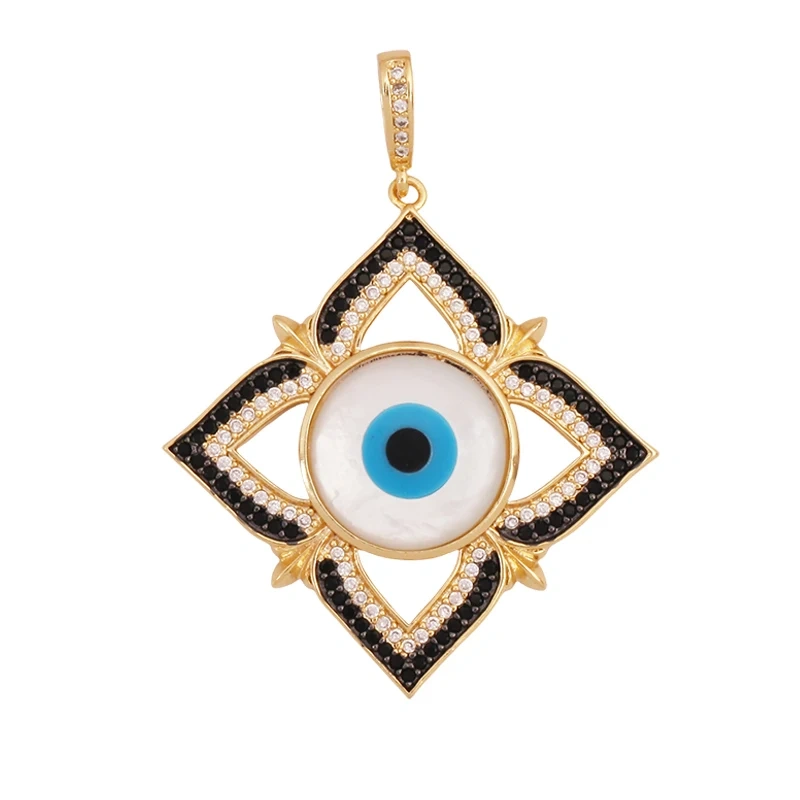 Trendy Colorful Evil Eye Pearl Shell Charm Pendant,Real 18K Gold Plated Cubic Zirconia Jewelry Necklace Bracelet Supplies K75