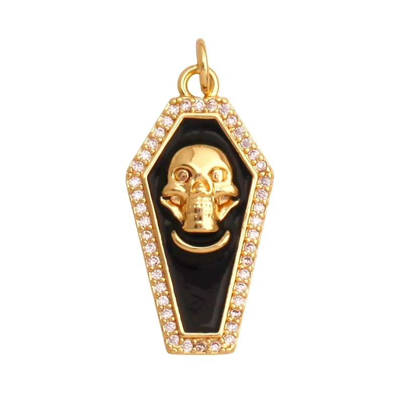Trendy Skull Ghost Halloween Zircon Enamel Charm Pendant,Real 18K Gold Plated Colour Craft Jewelry Necklace Supplies S13