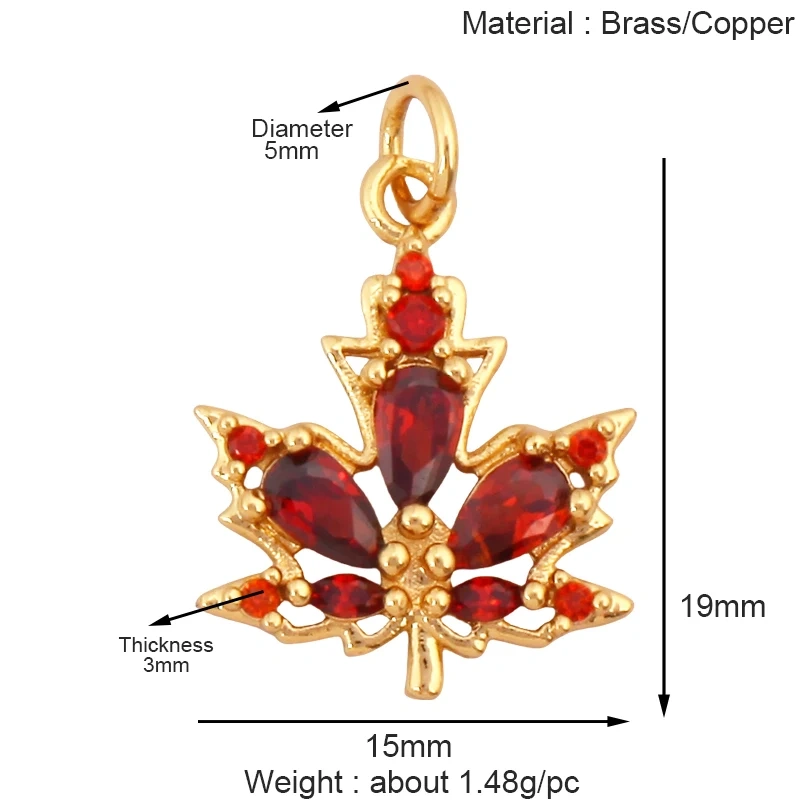Sweet Sun Rose Flower Maple Leaf Clover Tree Charm Pendant,Real 18k Gold Shell Zircon Jewelry Findings Necklace Supplies S07