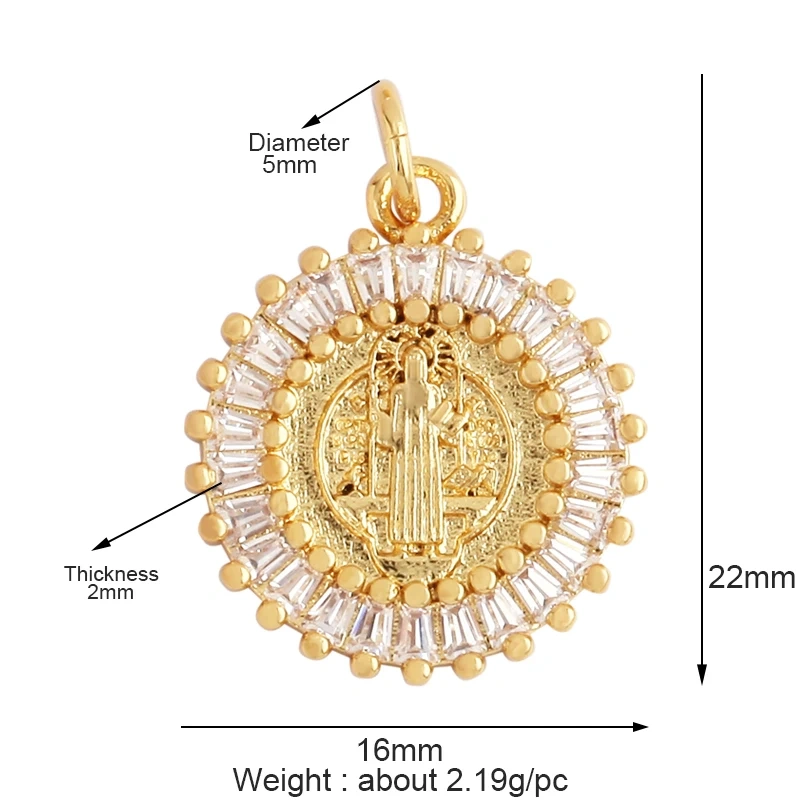 Holy Religious Style Jesus Virgin Mary Charm Geometry Pendant,18K Gold Inlaid Cubic Zirconia Jewelry Necklace Accessories M15