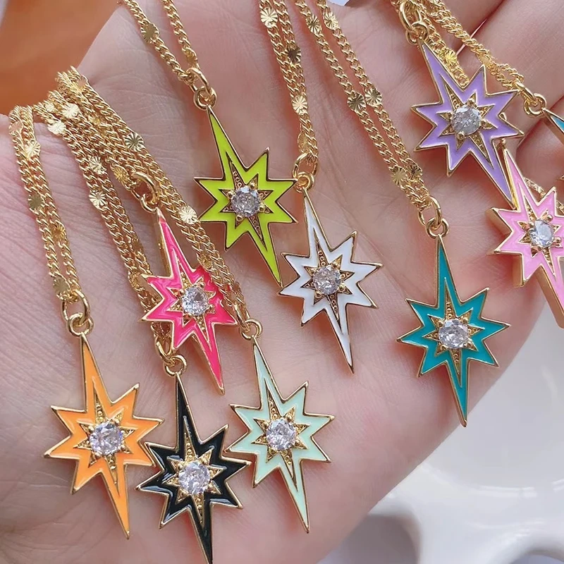 Fashion Romantic Sweet Celetial North Star Sun Moon Charm Pendant,Colorful Enamel Gift Jewelry Necklace Bracelet Accessories S20