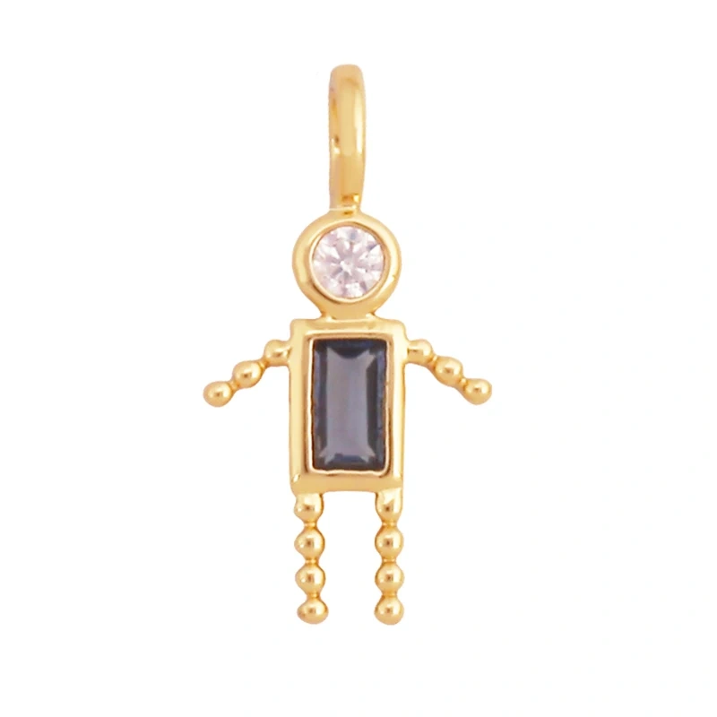 Trendy Love Boy Girl Birthstone Cubic Zirconia Charm Pendant,Real 18K Gold Necklace Bracelet for DIY Handmade Jewelry Supply S04