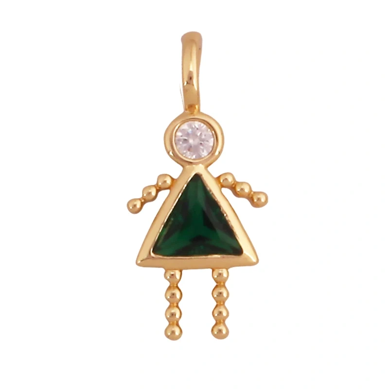 Trendy Love Boy Girl Birthstone Cubic Zirconia Charm Pendant,Real 18K Gold Necklace Bracelet for DIY Handmade Jewelry Supply S04