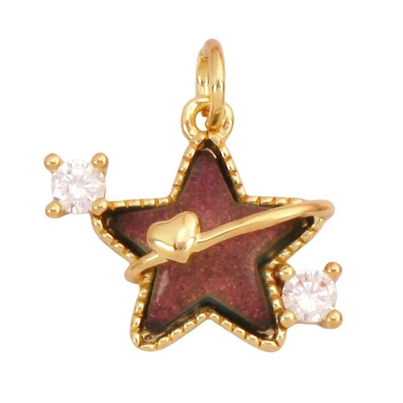 Trendy Crystal Glass Zircon Star Space Charm Pendant,Real 18K Gold Plated Necklace Bracelet DIY Craft Jewelry Making Supply S14