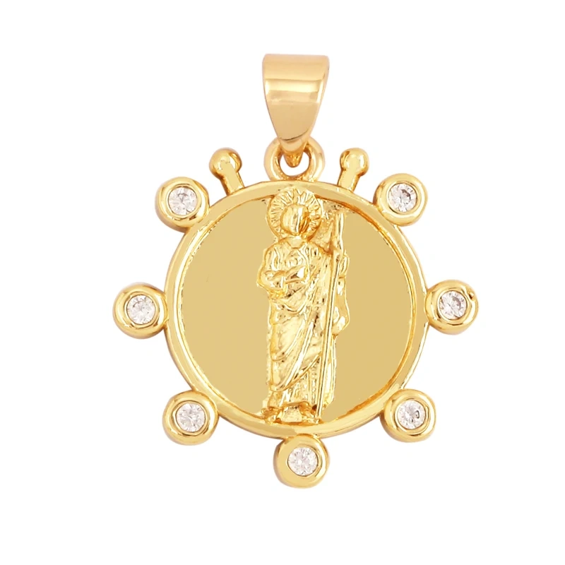 Holy Religious Style Jesus Virgin Mary Charm Geometry Pendant,18K Gold Inlaid Cubic Zirconia Jewelry Necklace Accessories M15