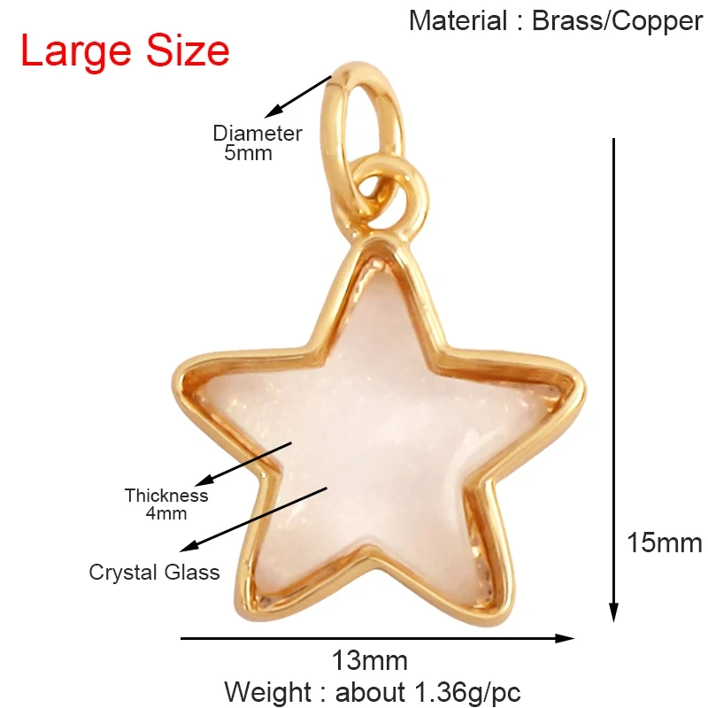 Trendy Crystal Glass Zircon Star Space Charm Pendant,Real 18K Gold Plated Necklace Bracelet DIY Craft Jewelry Making Supply S14