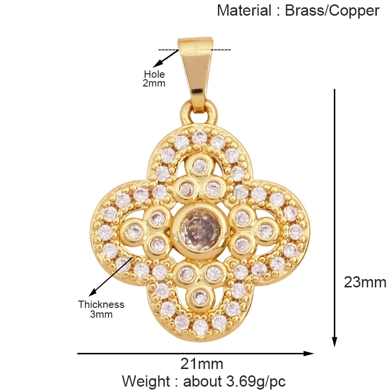 Sweet Sun Rose Flower Maple Leaf Clover Tree Charm Pendant,Real 18k Gold Shell Zircon Jewelry Findings Necklace Supplies S07