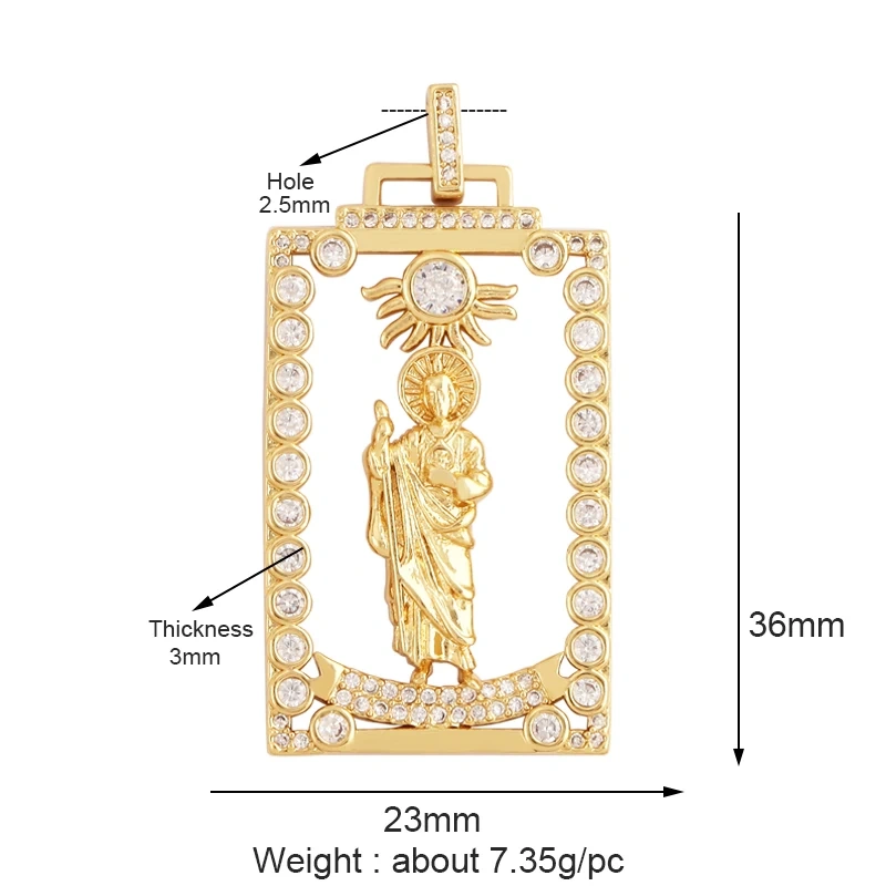 Holy Religious Style Jesus Virgin Mary Charm Geometry Pendant,18K Gold Inlaid Cubic Zirconia Jewelry Necklace Accessories M15