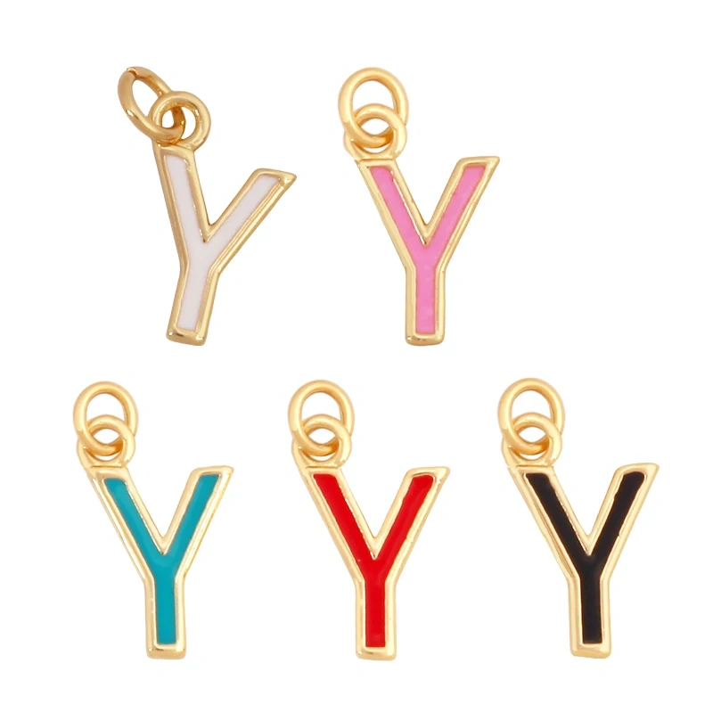 Initial Letter Name A-Z Charm Pendants , Fashion Colorful Enamel Oil Dropped ,18K Gold Plated,Jewelry Necklace Findings S15