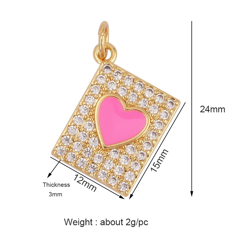 Heart Tag Postcard Playing Card Enamel Charm Pendant,Real 18K Gold Plated DIY Jewelry Accessories Bracelets Necklaces Making S25