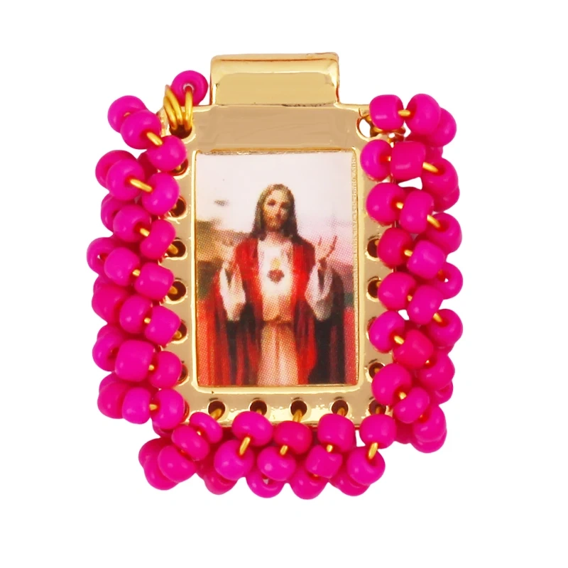 Bohemian Style Colourful Seed Glass Beads Charm Pendant,Fashion Religious Jesus Virgin Mary Jewelry Necklace Bracelet Supply K99