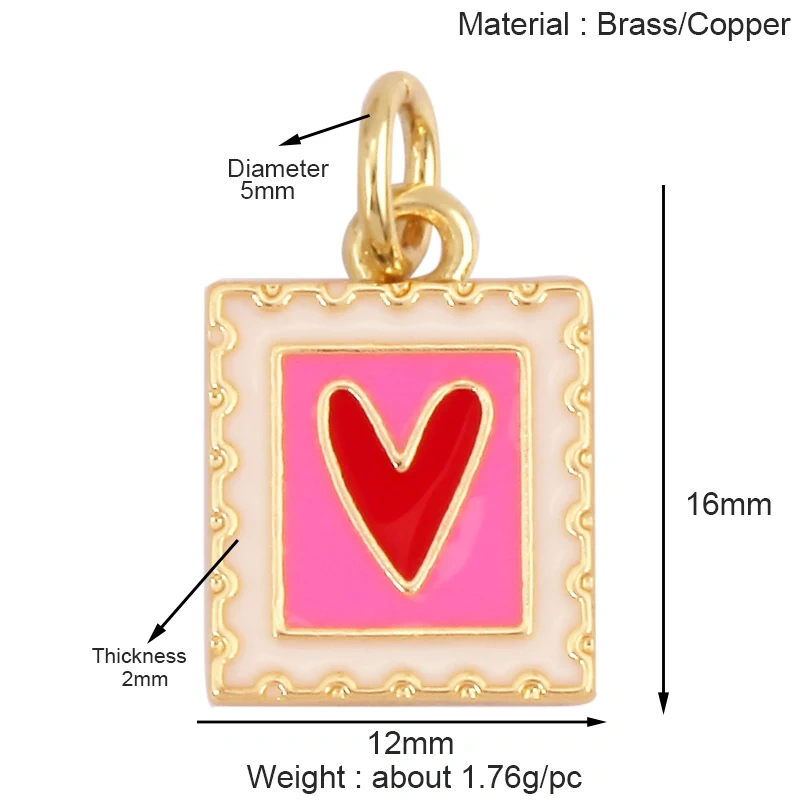 Heart Tag Postcard Playing Card Enamel Charm Pendant,Real 18K Gold Plated DIY Jewelry Accessories Bracelets Necklaces Making S25