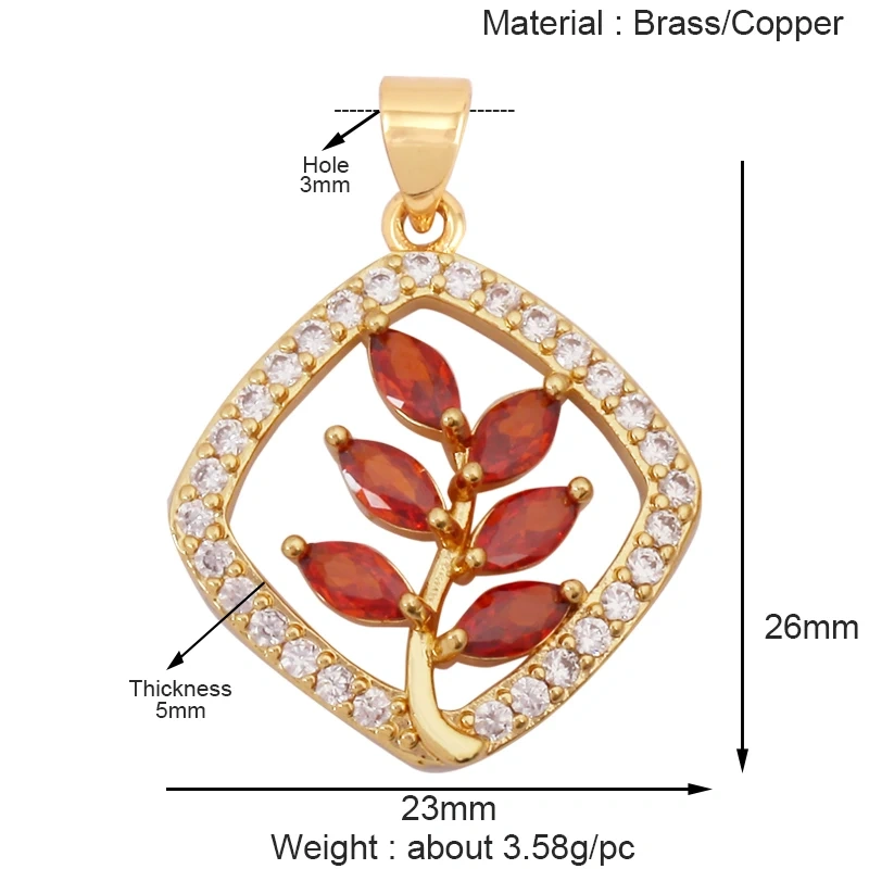 Sweet Sun Rose Flower Maple Leaf Clover Tree Charm Pendant,Real 18k Gold Shell Zircon Jewelry Findings Necklace Supplies S07