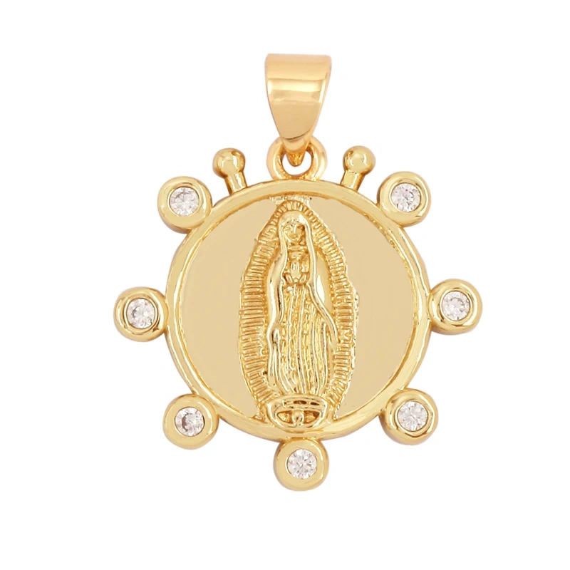 Holy Religious Style Jesus Virgin Mary Charm Geometry Pendant,18K Gold Inlaid Cubic Zirconia Jewelry Necklace Accessories M15