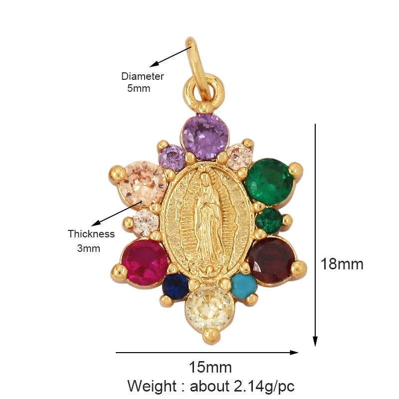 Holy Religious Style Jesus Virgin Mary Charm Geometry Pendant,18K Gold Inlaid Cubic Zirconia Jewelry Necklace Accessories M15