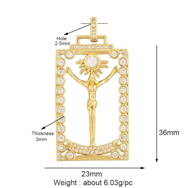 Holy Religious Style Jesus Virgin Mary Charm Geometry Pendant,18K Gold Inlaid Cubic Zirconia Jewelry Necklace Accessories M15
