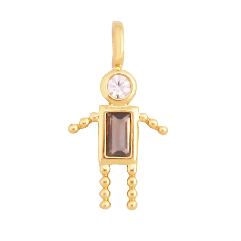 Trendy Love Boy Girl Birthstone Cubic Zirconia Charm Pendant,Real 18K Gold Necklace Bracelet for DIY Handmade Jewelry Supply S04