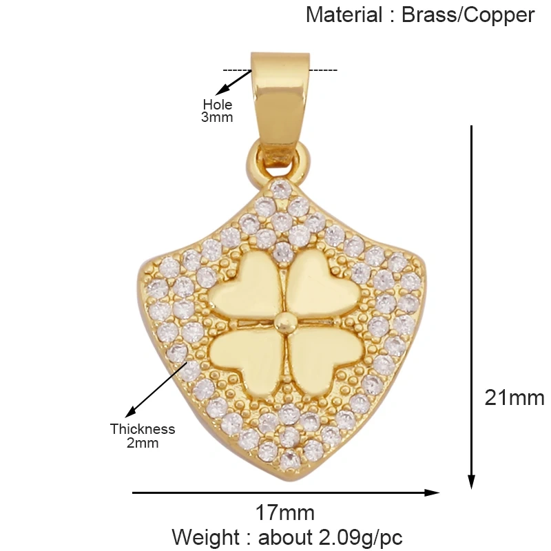 Sweet Sun Rose Flower Maple Leaf Clover Tree Charm Pendant,Real 18k Gold Shell Zircon Jewelry Findings Necklace Supplies S07