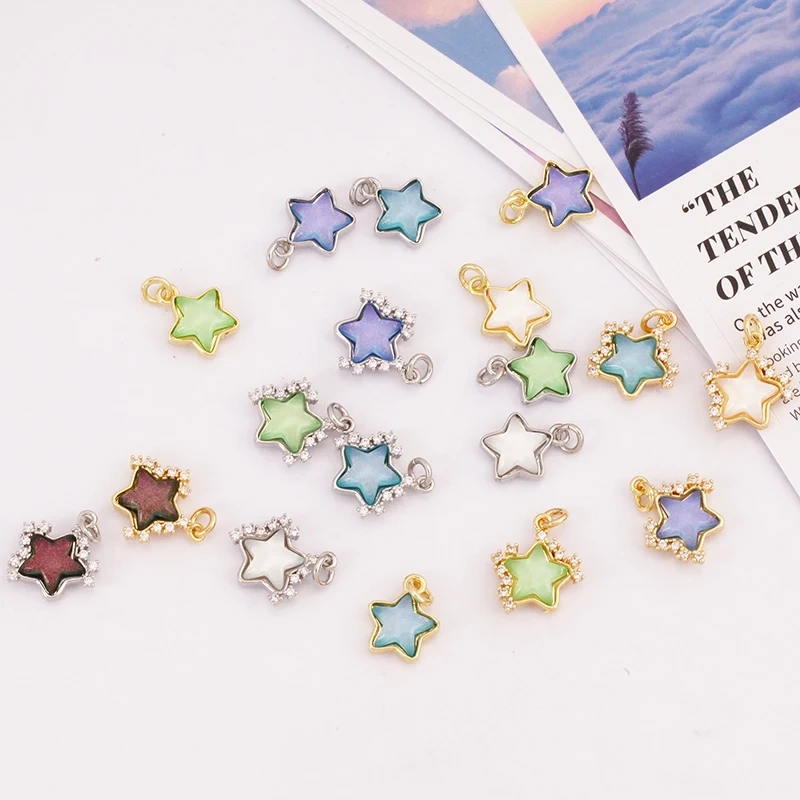 Trendy Crystal Glass Zircon Star Space Charm Pendant,Real 18K Gold Plated Necklace Bracelet DIY Craft Jewelry Making Supply S14