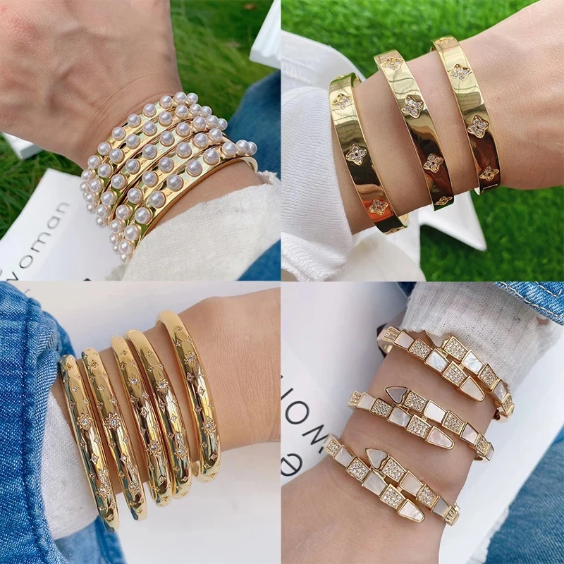 Fashion Brass Shell Bracelet Bangle,18K Gold Plated with Zirconia  Jewelry  Supplies K70