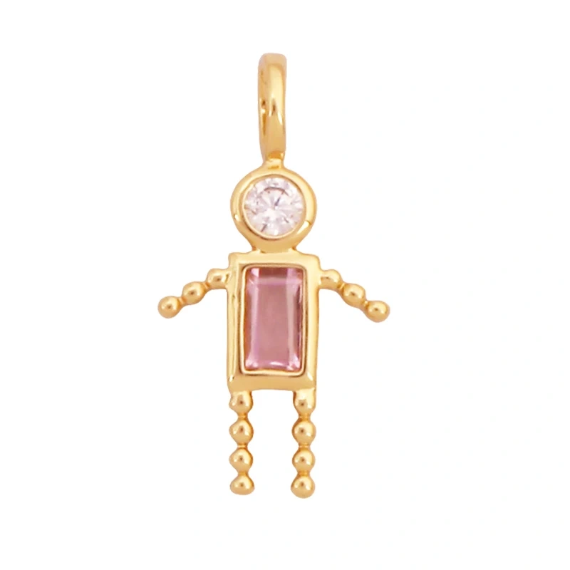 Trendy Love Boy Girl Birthstone Cubic Zirconia Charm Pendant,Real 18K Gold Necklace Bracelet for DIY Handmade Jewelry Supply S04