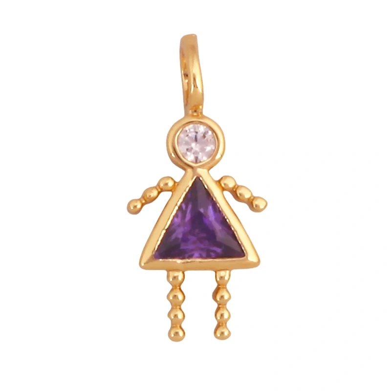 Trendy Love Boy Girl Birthstone Cubic Zirconia Charm Pendant,Real 18K Gold Necklace Bracelet for DIY Handmade Jewelry Supply S04