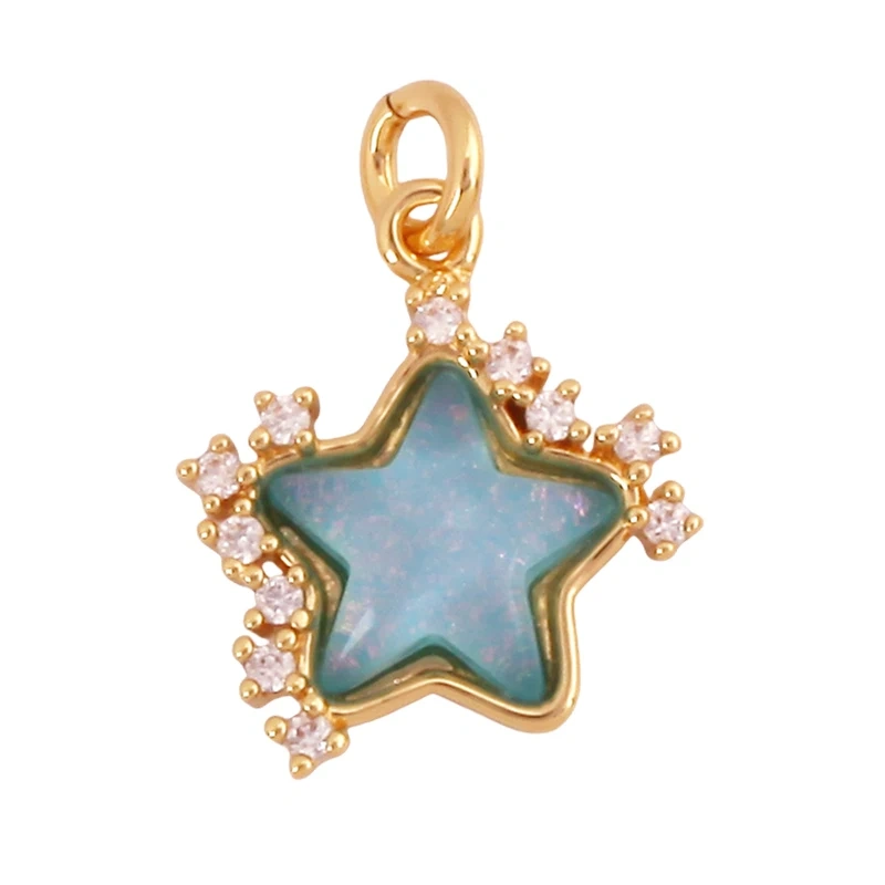 Trendy Crystal Glass Zircon Star Space Charm Pendant,Real 18K Gold Plated Necklace Bracelet DIY Craft Jewelry Making Supply S14