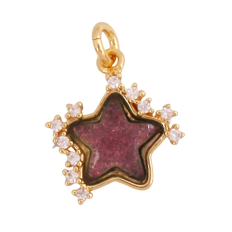 Trendy Crystal Glass Zircon Star Space Charm Pendant,Real 18K Gold Plated Necklace Bracelet DIY Craft Jewelry Making Supply S14