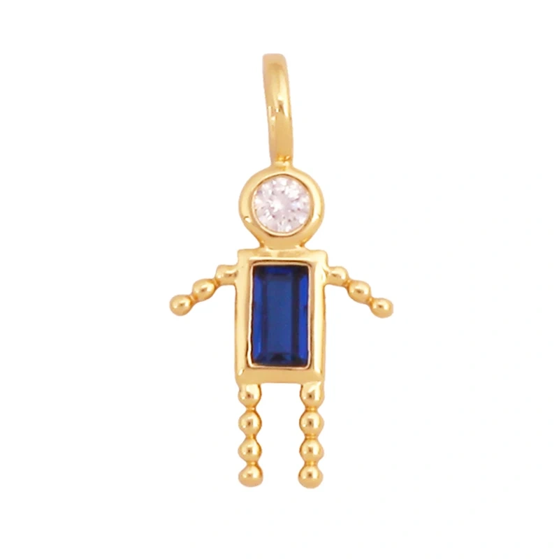 Trendy Love Boy Girl Birthstone Cubic Zirconia Charm Pendant,Real 18K Gold Necklace Bracelet for DIY Handmade Jewelry Supply S04