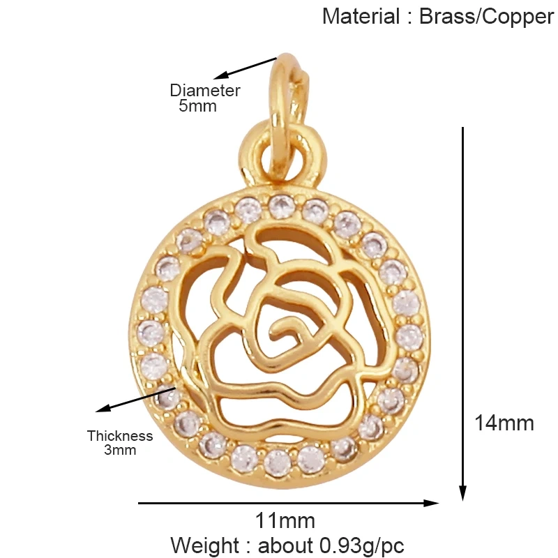 Sweet Sun Rose Flower Maple Leaf Clover Tree Charm Pendant,Real 18k Gold Shell Zircon Jewelry Findings Necklace Supplies S07