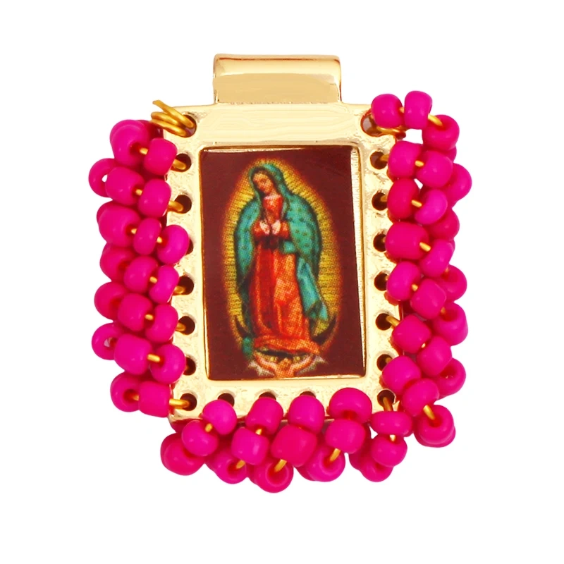 Bohemian Style Colourful Seed Glass Beads Charm Pendant,Fashion Religious Jesus Virgin Mary Jewelry Necklace Bracelet Supply K99
