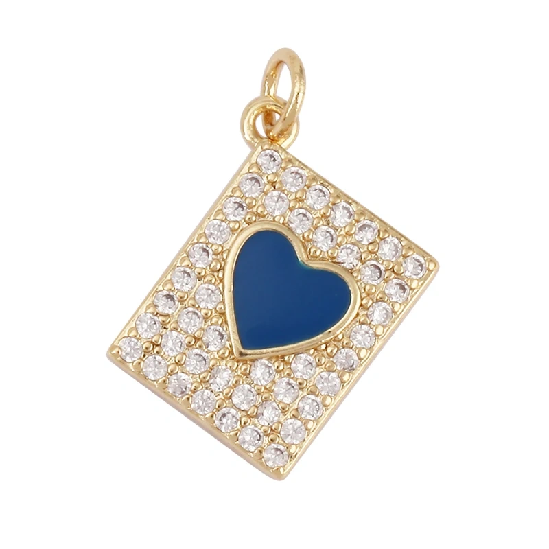 Heart Tag Postcard Playing Card Enamel Charm Pendant,Real 18K Gold Plated DIY Jewelry Accessories Bracelets Necklaces Making S25 M90