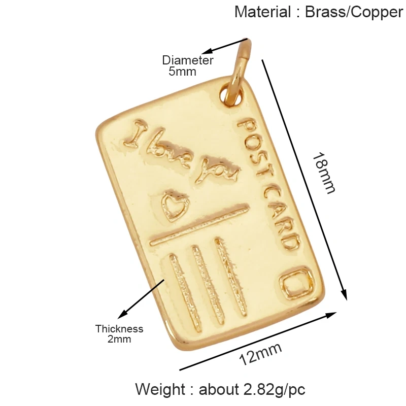 Heart Tag Postcard Playing Card Enamel Charm Pendant,Real 18K Gold Plated DIY Jewelry Accessories Bracelets Necklaces Making S25 M90