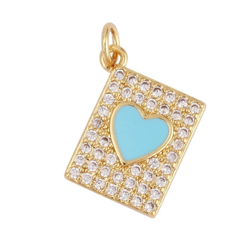 Heart Tag Postcard Playing Card Enamel Charm Pendant,Real 18K Gold Plated DIY Jewelry Accessories Bracelets Necklaces Making S25