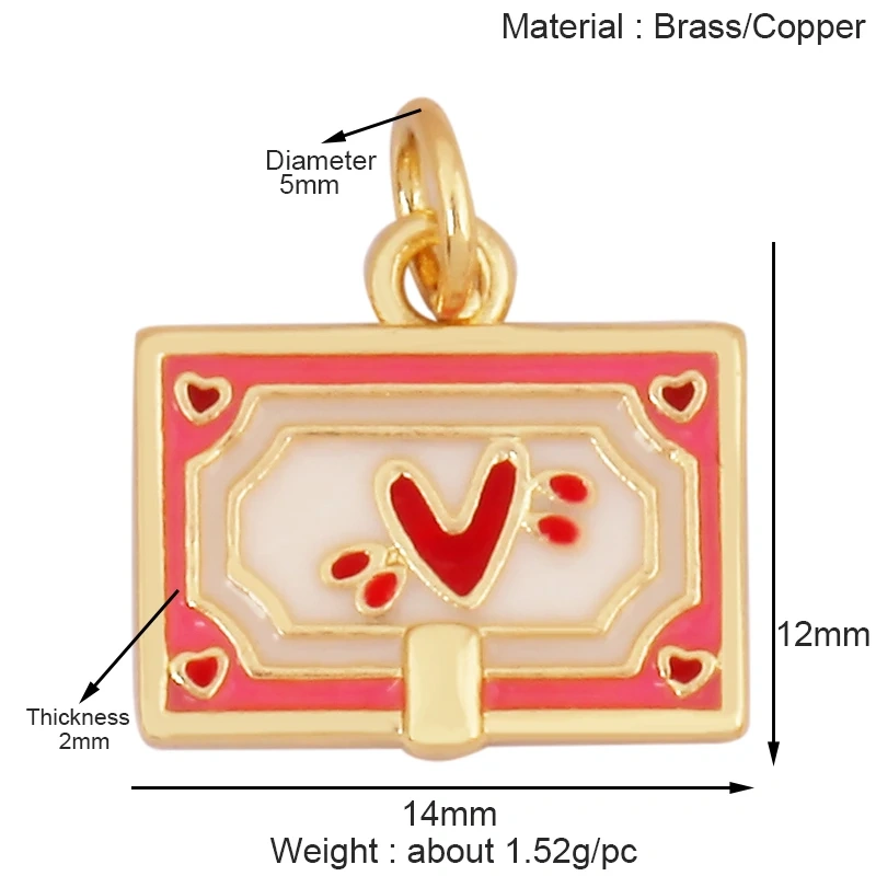 Heart Tag Postcard Playing Card Enamel Charm Pendant,Real 18K Gold Plated DIY Jewelry Accessories Bracelets Necklaces Making S25 M90