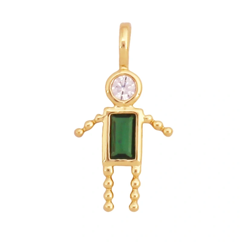 Trendy Love Boy Girl Birthstone Cubic Zirconia Charm Pendant,Real 18K Gold Necklace Bracelet for DIY Handmade Jewelry Supply S04