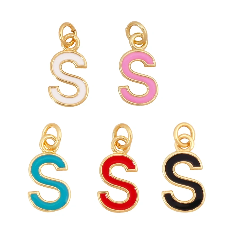 Initial Letter Name A-Z Charm Pendants , Fashion Colorful Enamel Oil Dropped ,18K Gold Plated,Jewelry Necklace Findings S15