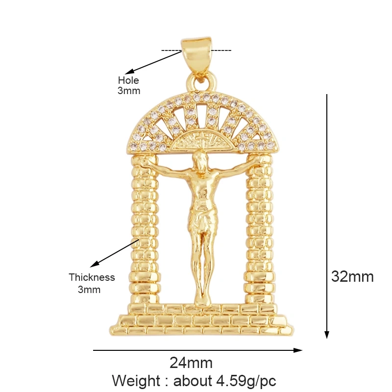 Holy Religious Style Jesus Virgin Mary Charm Geometry Pendant,18K Gold Inlaid Cubic Zirconia Jewelry Necklace Accessories M15