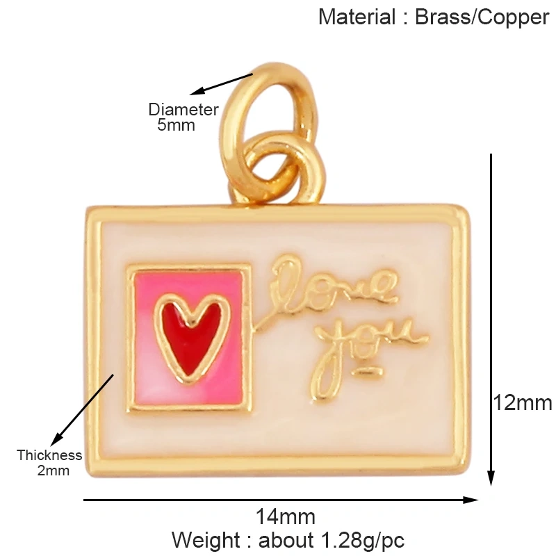 Heart Tag Postcard Playing Card Enamel Charm Pendant,Real 18K Gold Plated DIY Jewelry Accessories Bracelets Necklaces Making S25