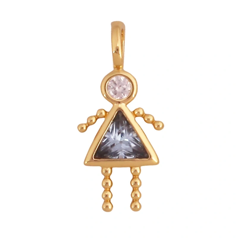 Trendy Love Boy Girl Birthstone Cubic Zirconia Charm Pendant,Real 18K Gold Necklace Bracelet for DIY Handmade Jewelry Supply S04