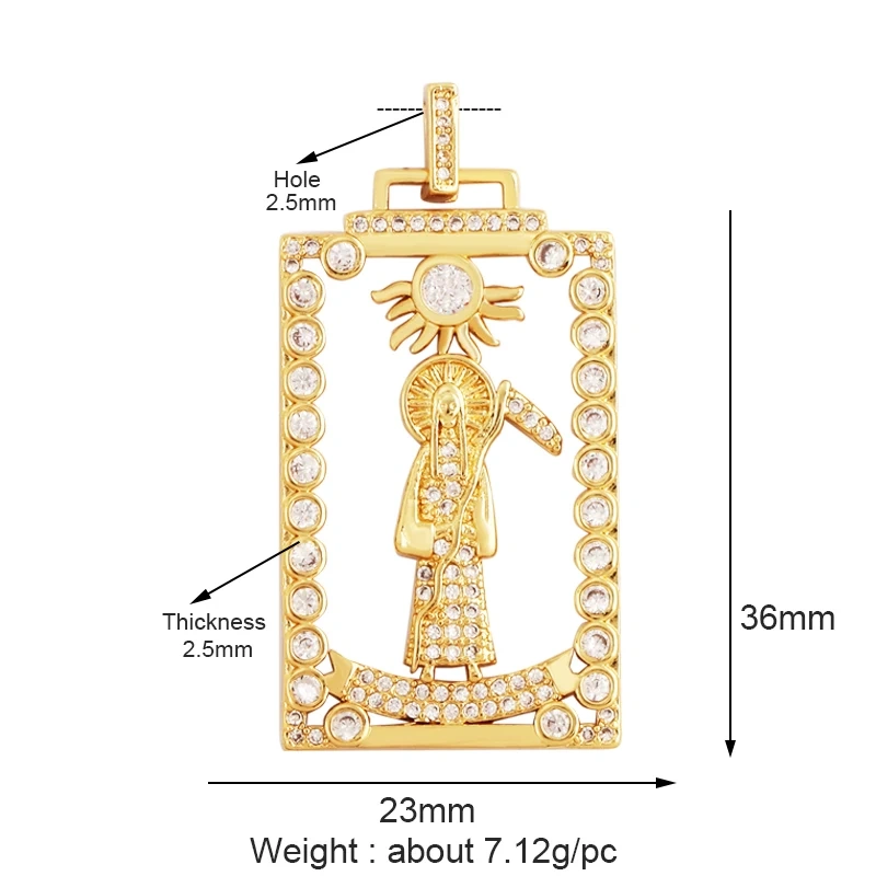 Holy Religious Style Jesus Virgin Mary Charm Geometry Pendant,18K Gold Inlaid Cubic Zirconia Jewelry Necklace Accessories M15
