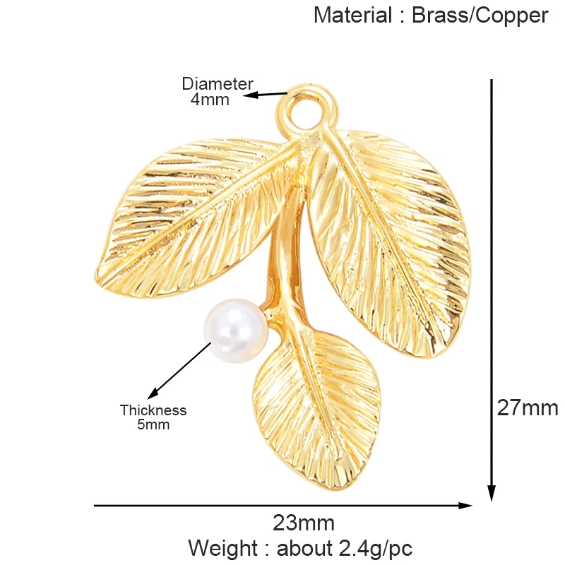 Sweet Sun Rose Flower Maple Leaf Clover Tree Charm Pendant,Real 18k Gold Shell Zircon Jewelry Findings Necklace Supplies S07