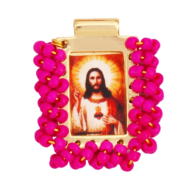 Bohemian Style Colourful Seed Glass Beads Charm Pendant,Fashion Religious Jesus Virgin Mary Jewelry Necklace Bracelet Supply K99