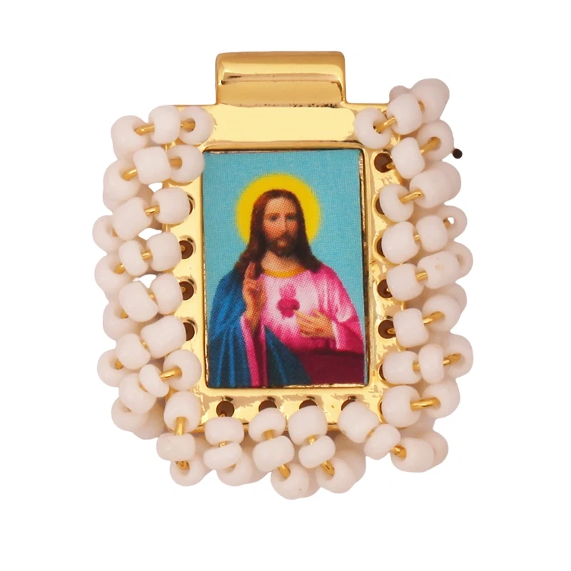 Bohemian Style Colourful Seed Glass Beads Charm Pendant,Fashion Religious Jesus Virgin Mary Jewelry Necklace Bracelet Supply K99