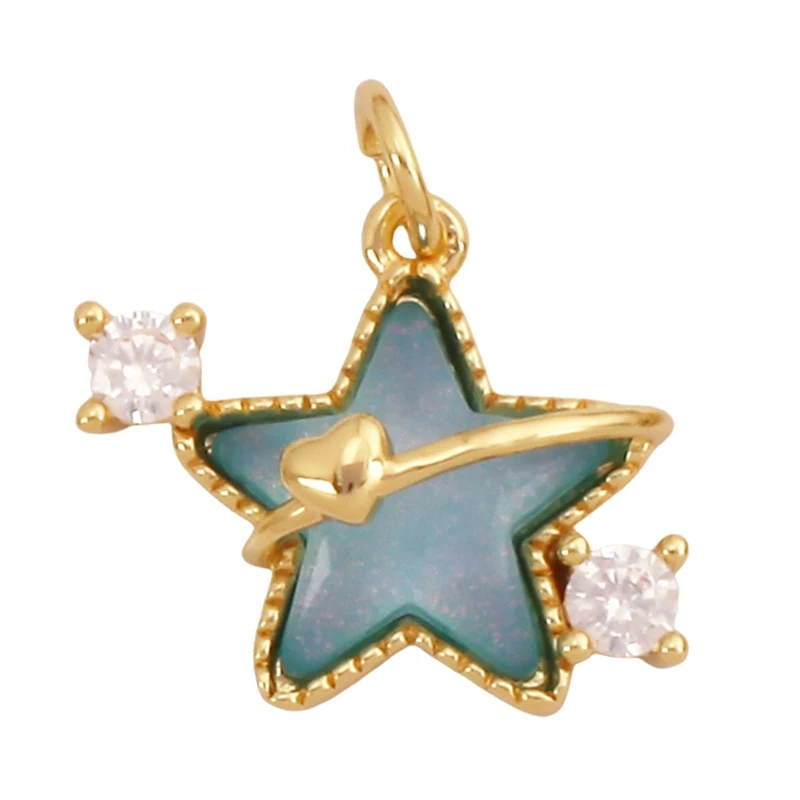 Trendy Crystal Glass Zircon Star Space Charm Pendant,Real 18K Gold Plated Necklace Bracelet DIY Craft Jewelry Making Supply S14