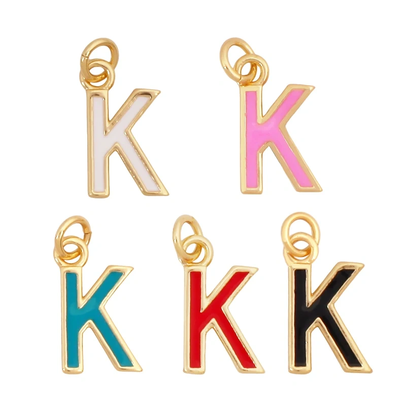 Initial Letter Name A-Z Charm Pendants , Fashion Colorful Enamel Oil Dropped ,18K Gold Plated,Jewelry Necklace Findings S15